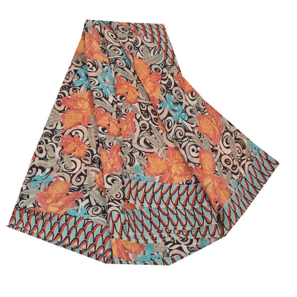 Sanskriti Vintage Sarees Black Pure Georgette Silk Print Sari 5+yd Craft Sustainable Fabric