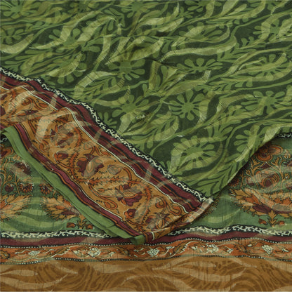 Sanskriti Vintage Sarees Green Pure Georgette Silk Print Sari 5+yd Craft Sustainable Fabric