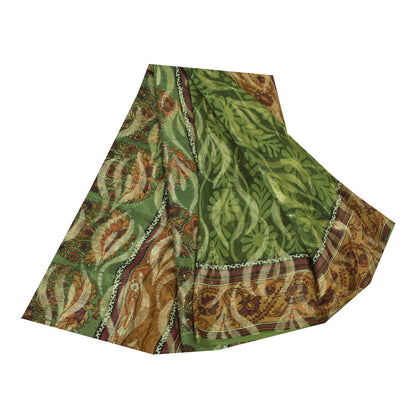 Sanskriti Vintage Sarees Green Pure Georgette Silk Print Sari 5+yd Craft Sustainable Fabric