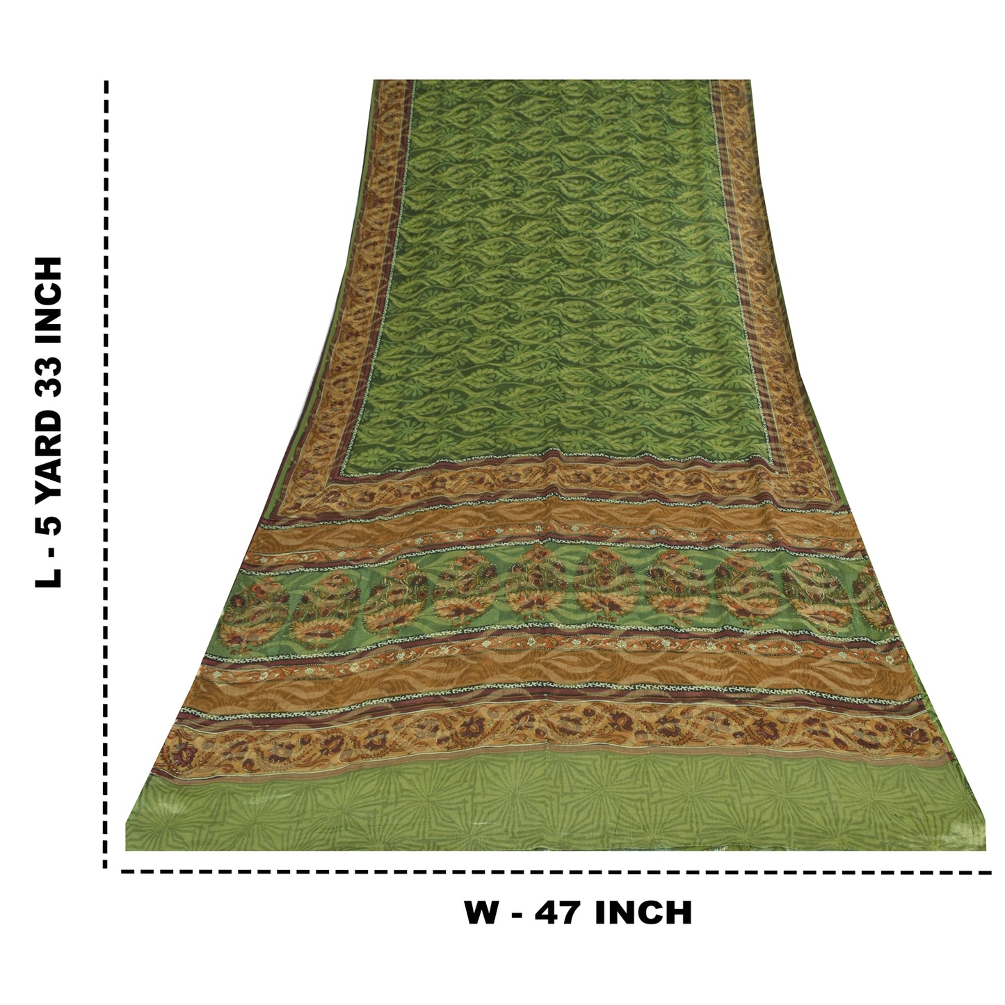 Sanskriti Vintage Sarees Green Pure Georgette Silk Print Sari 5+yd Craft Sustainable Fabric