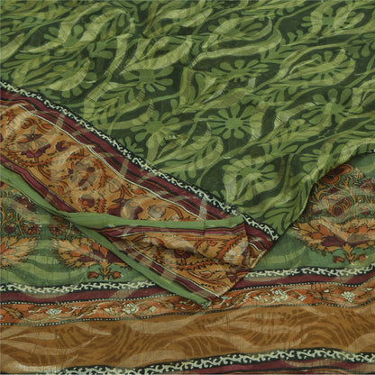 Sanskriti Vintage Sarees Green Pure Georgette Silk Print Sari 5+yd Craft Sustainable Fabric