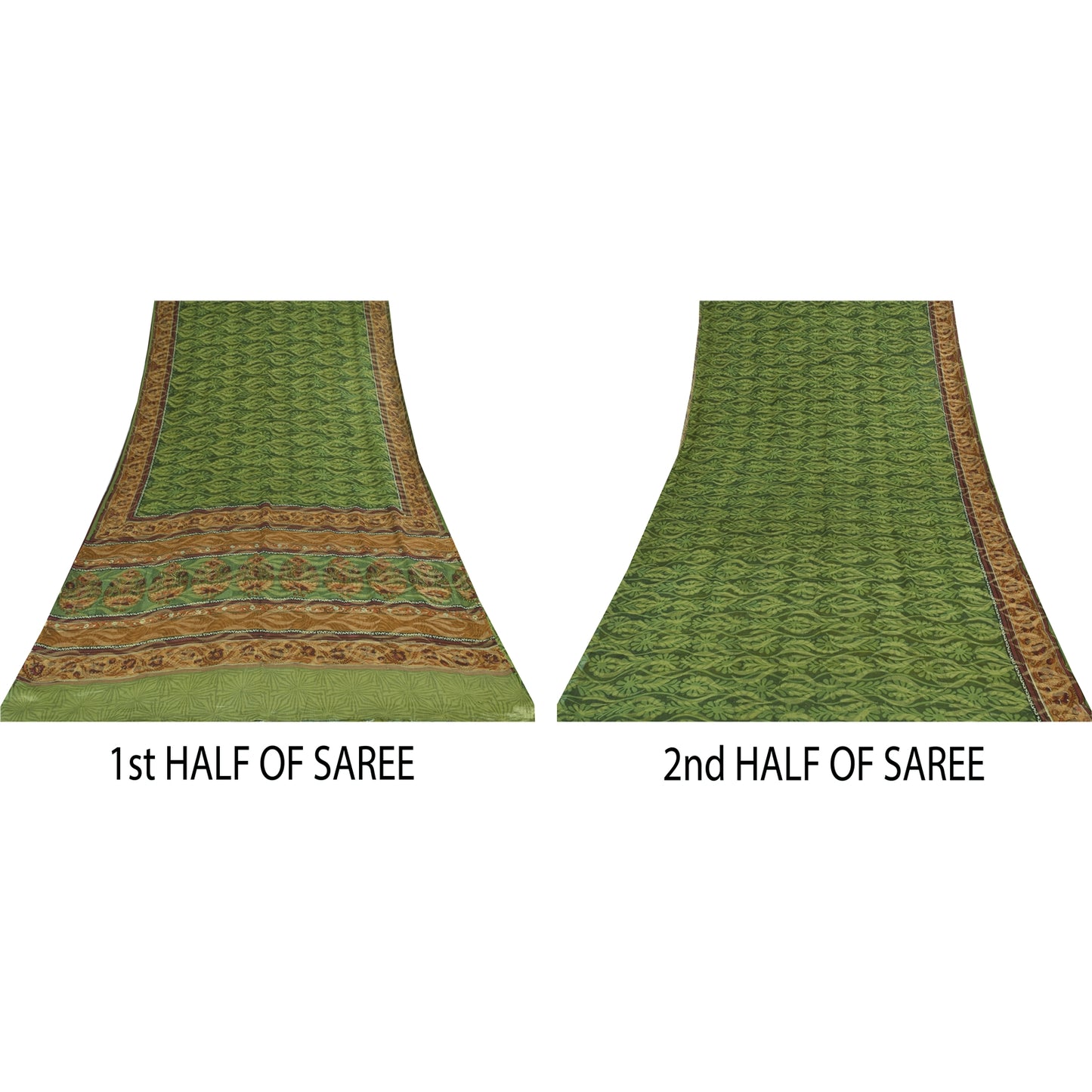 Sanskriti Vintage Sarees Green Pure Georgette Silk Print Sari 5+yd Craft Sustainable Fabric