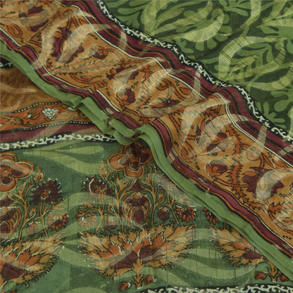 Sanskriti Vintage Sarees Green Pure Georgette Silk Print Sari 5+yd Craft Sustainable Fabric