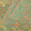 Sanskriti Vintage Sarees Olive-Green Pure Georgette Print Sari 5+yd Craft Sustainable Fabric