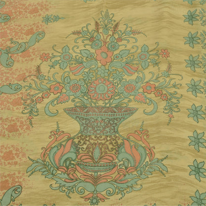 Sanskriti Vintage Sarees Olive-Green Pure Georgette Print Sari 5+yd Craft Sustainable Fabric