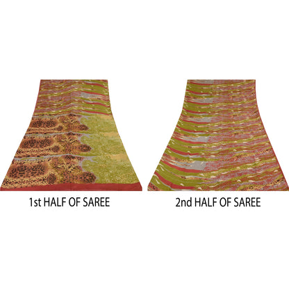 Sanskriti Vintage Sarees Multi Pure Georgette Silk Print Sari 5+yd Craft Sustainable Fabric