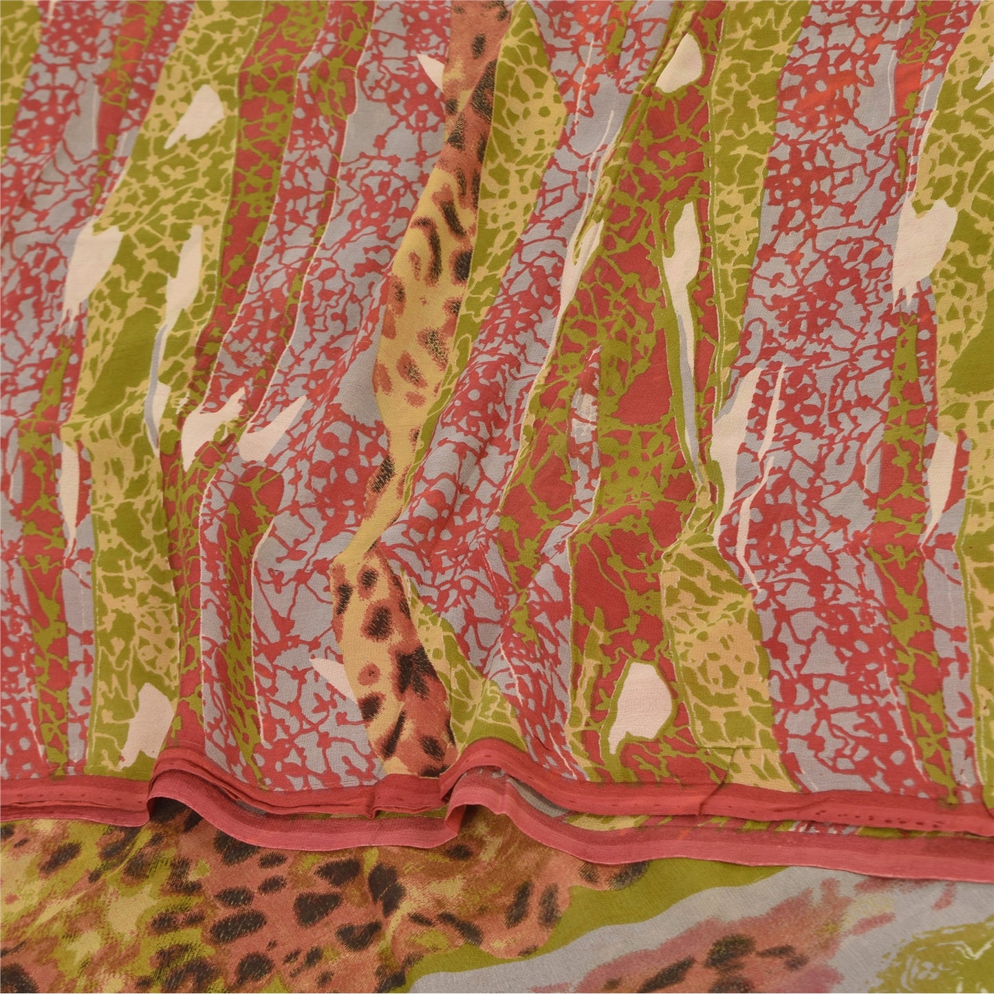 Sanskriti Vintage Sarees Multi Pure Georgette Silk Print Sari 5+yd Craft Sustainable Fabric