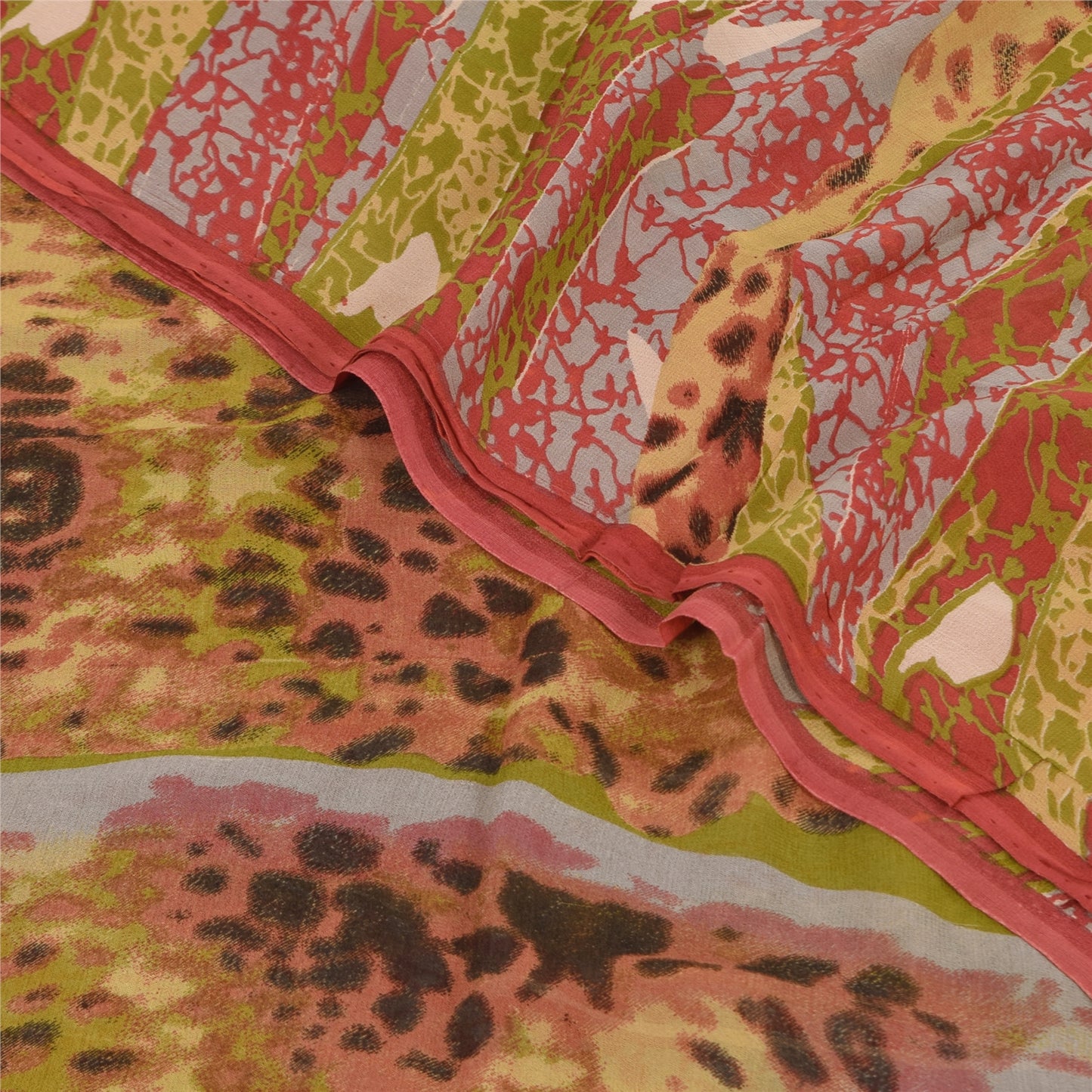 Sanskriti Vintage Sarees Multi Pure Georgette Silk Print Sari 5+yd Craft Sustainable Fabric