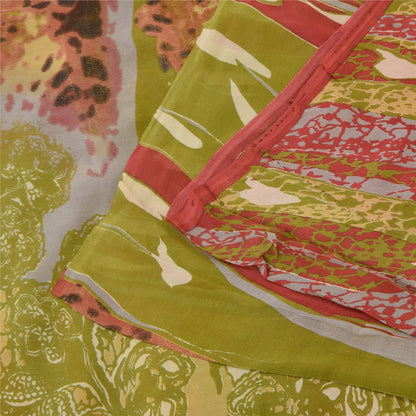 Sanskriti Vintage Sarees Multi Pure Georgette Silk Print Sari 5+yd Craft Sustainable Fabric