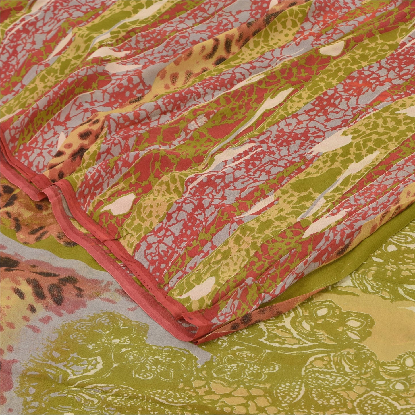 Sanskriti Vintage Sarees Multi Pure Georgette Silk Print Sari 5+yd Craft Sustainable Fabric