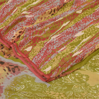Sanskriti Vintage Sarees Multi Pure Georgette Silk Print Sari 5+yd Craft Sustainable Fabric
