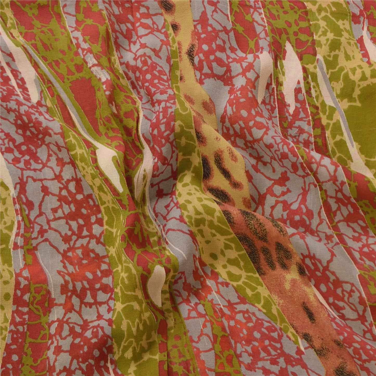 Sanskriti Vintage Sarees Multi Pure Georgette Silk Print Sari 5+yd Craft Sustainable Fabric