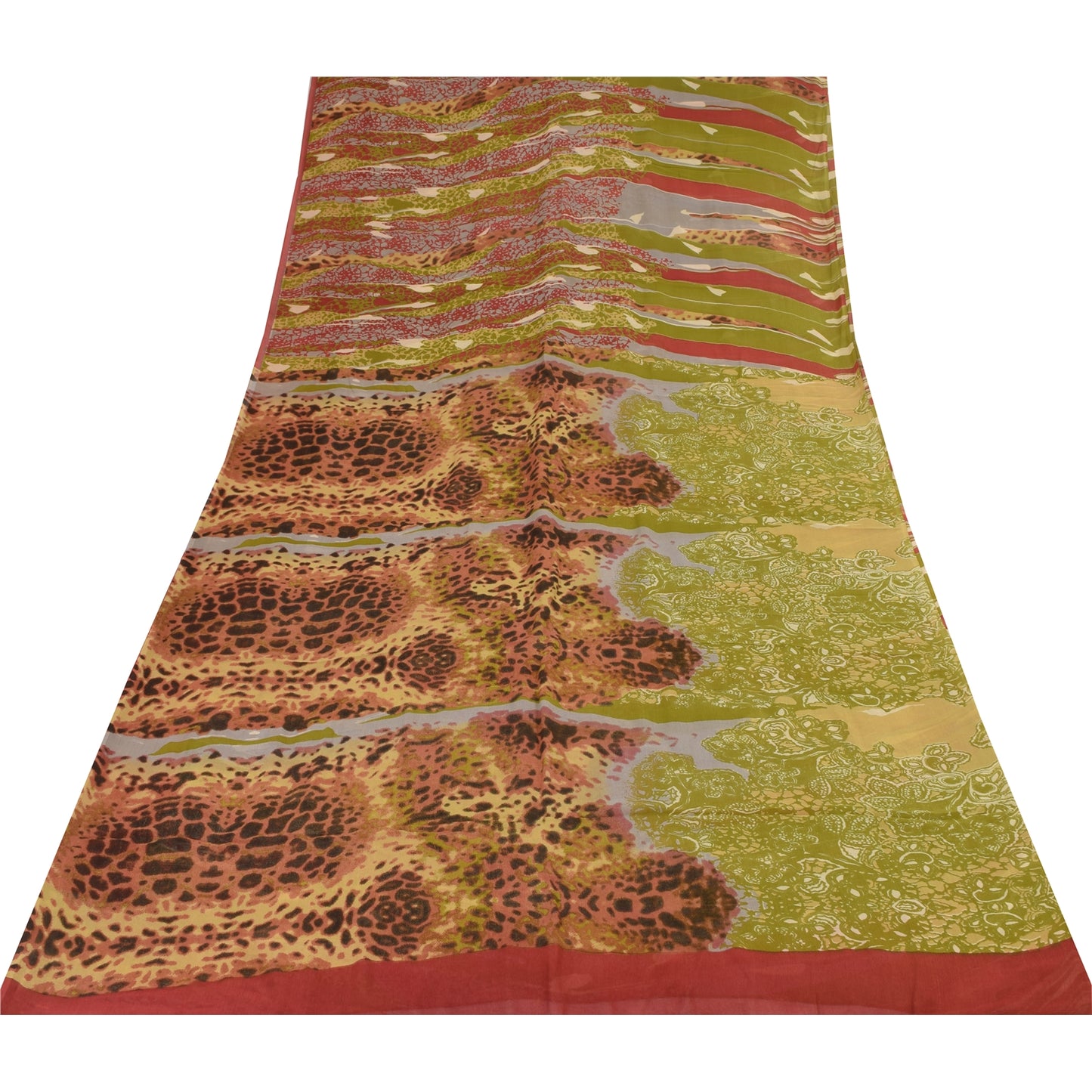 Sanskriti Vintage Sarees Multi Pure Georgette Silk Print Sari 5+yd Craft Sustainable Fabric