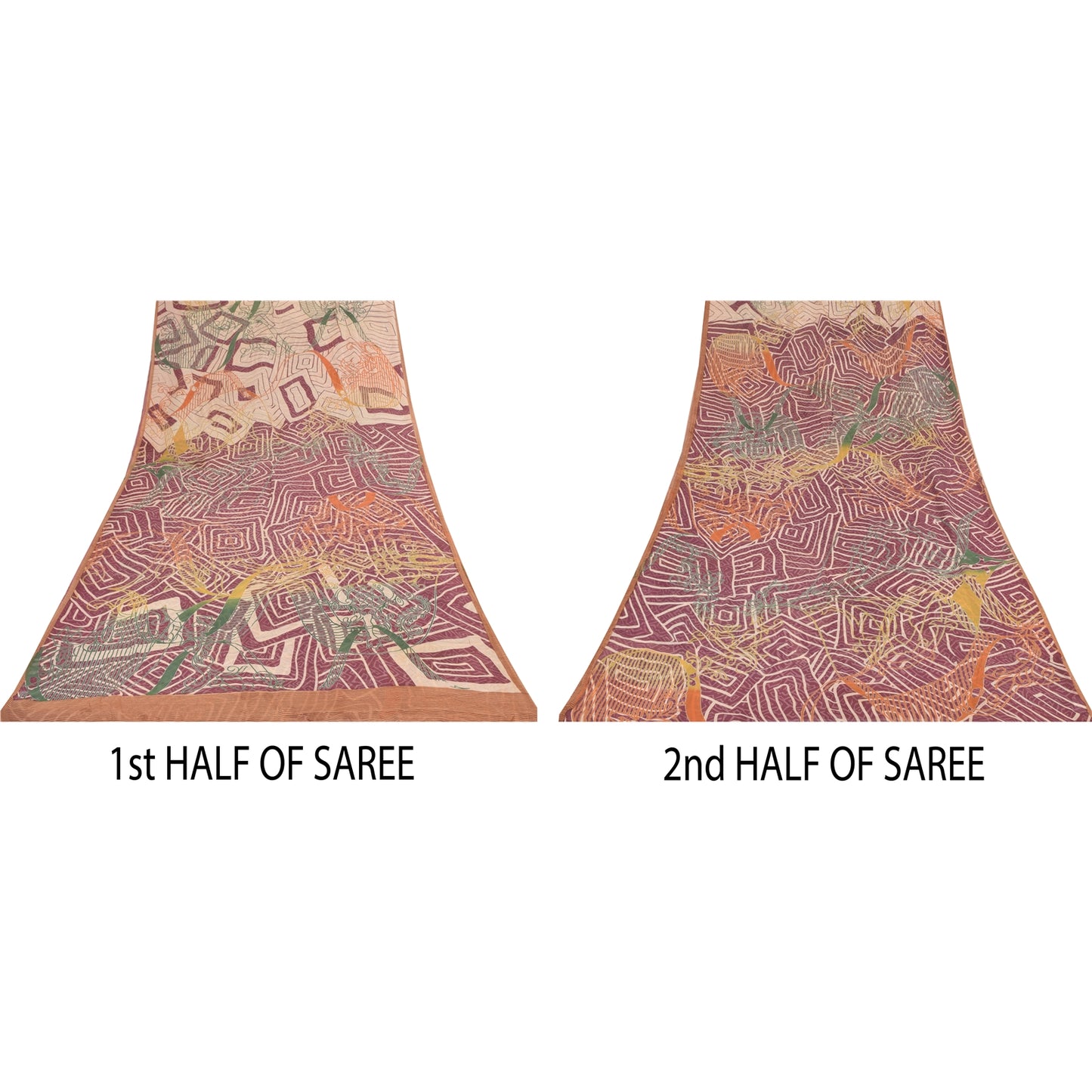 Sanskriti Vintage Sarees Multi Pure Georgette Silk Print Sari 5+yd Craft Sustainable Fabric