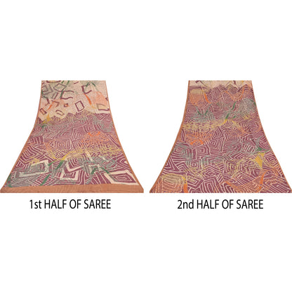 Sanskriti Vintage Sarees Multi Pure Georgette Silk Print Sari 5+yd Craft Sustainable Fabric