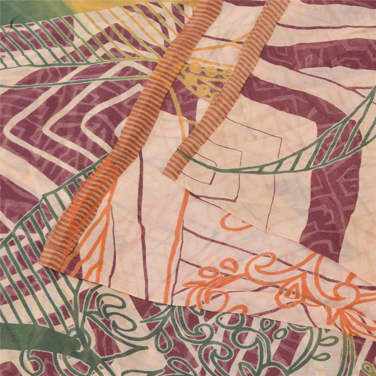 Sanskriti Vintage Sarees Multi Pure Georgette Silk Print Sari 5+yd Craft Sustainable Fabric