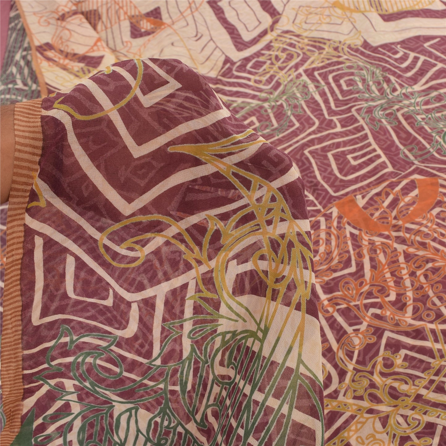 Sanskriti Vintage Sarees Multi Pure Georgette Silk Print Sari 5+yd Craft Sustainable Fabric