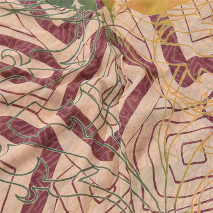 Sanskriti Vintage Sarees Multi Pure Georgette Silk Print Sari 5+yd Craft Sustainable Fabric