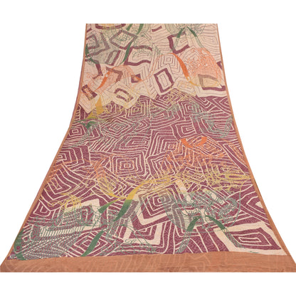 Sanskriti Vintage Sarees Multi Pure Georgette Silk Print Sari 5+yd Craft Sustainable Fabric