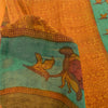 Sanskriti Vintage Sarees Saffron Pure Georgette Printed Sari 5+yd Craft Sustainable Fabric