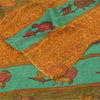 Sanskriti Vintage Sarees Saffron Pure Georgette Printed Sari 5+yd Craft Sustainable Fabric