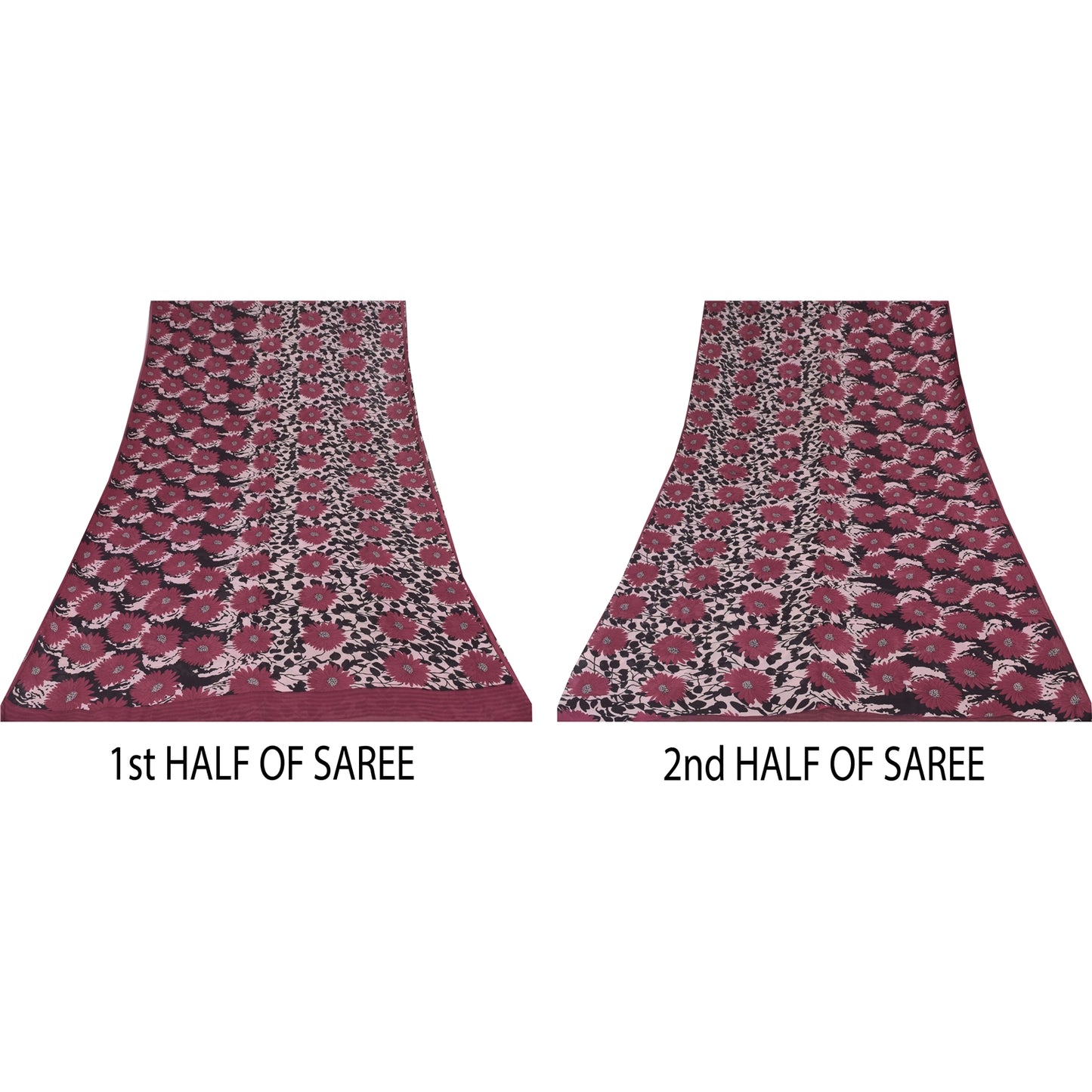 Sanskriti Vintage Sarees Dusty Red Pure Georgette Printed Sari 6yd Craft Sustainable Fabric