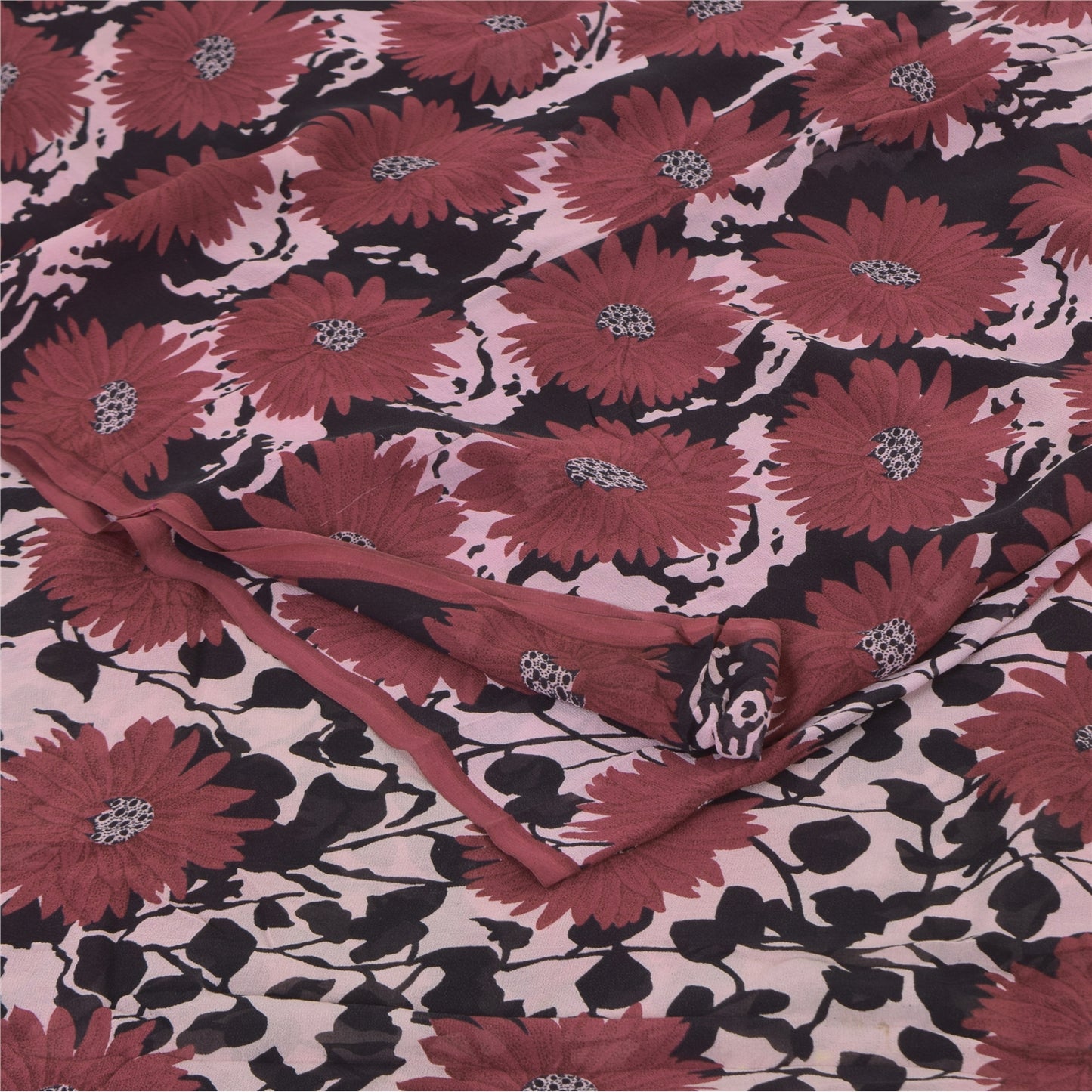 Sanskriti Vintage Sarees Dusty Red Pure Georgette Printed Sari 6yd Craft Sustainable Fabric