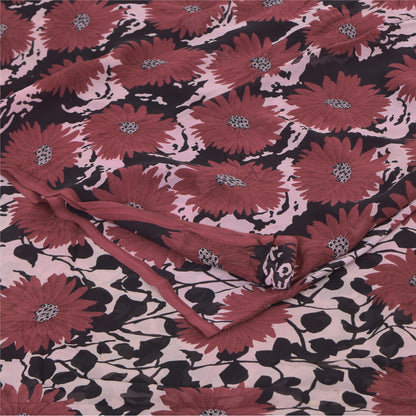 Sanskriti Vintage Sarees Dusty Red Pure Georgette Printed Sari 6yd Craft Sustainable Fabric