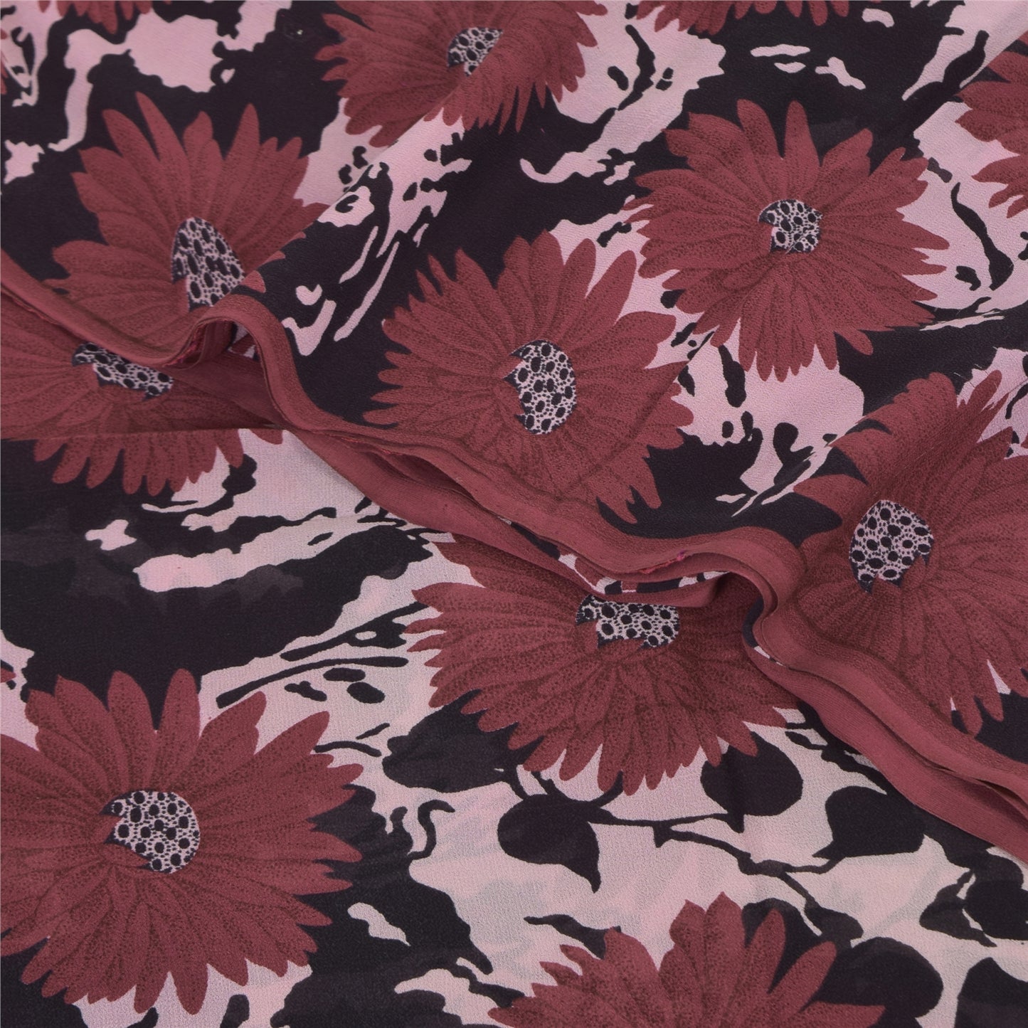 Sanskriti Vintage Sarees Dusty Red Pure Georgette Printed Sari 6yd Craft Sustainable Fabric