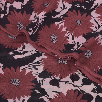 Sanskriti Vintage Sarees Dusty Red Pure Georgette Printed Sari 6yd Craft Sustainable Fabric