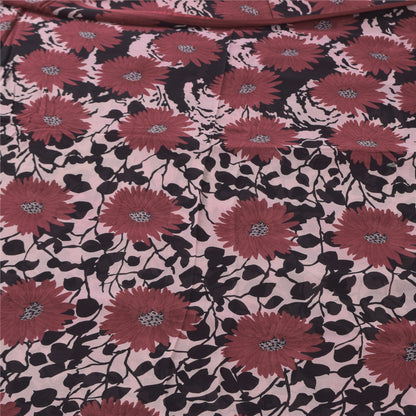 Sanskriti Vintage Sarees Dusty Red Pure Georgette Printed Sari 6yd Craft Sustainable Fabric