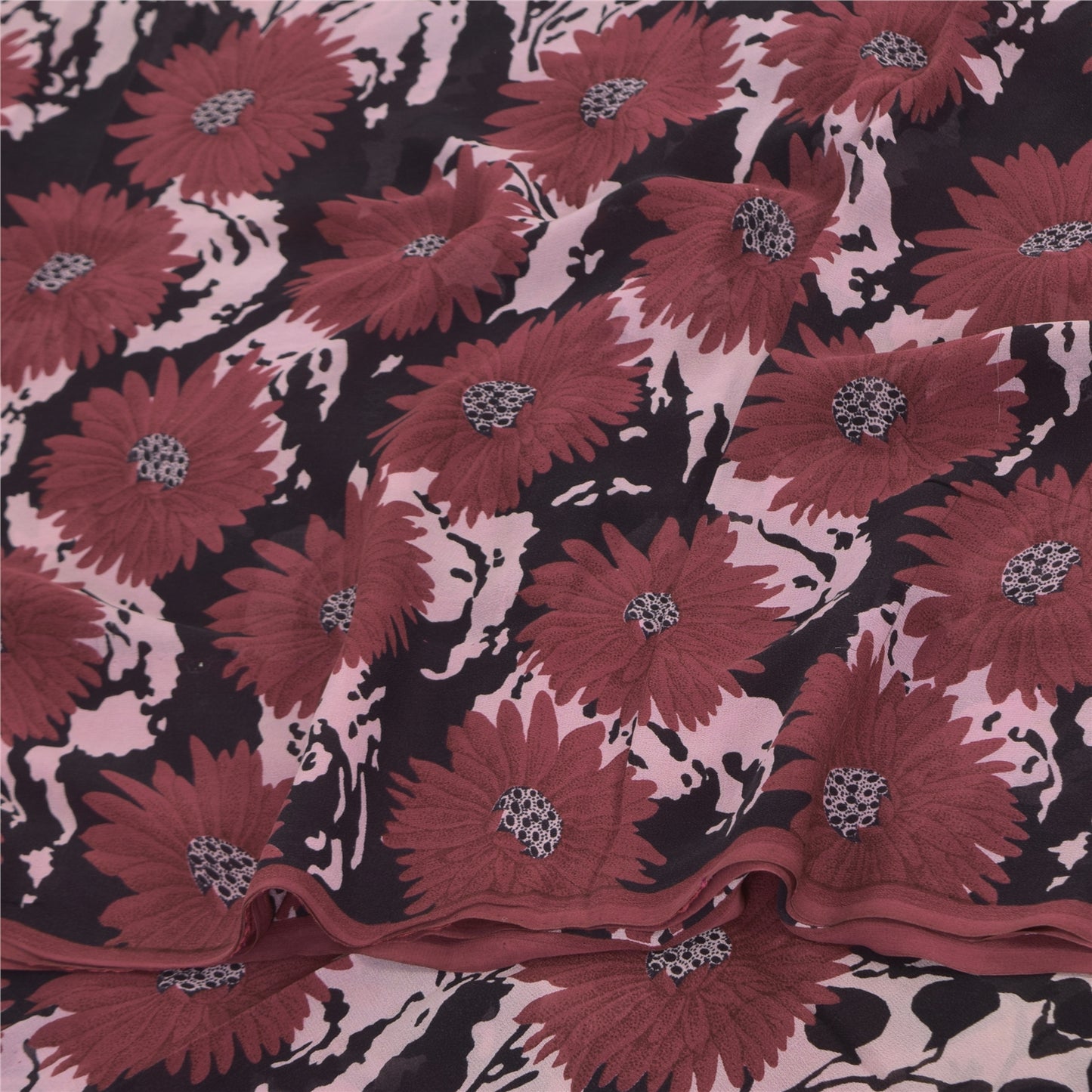 Sanskriti Vintage Sarees Dusty Red Pure Georgette Printed Sari 6yd Craft Sustainable Fabric