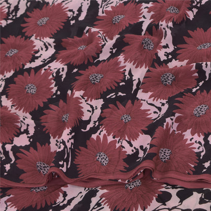 Sanskriti Vintage Sarees Dusty Red Pure Georgette Printed Sari 6yd Craft Sustainable Fabric