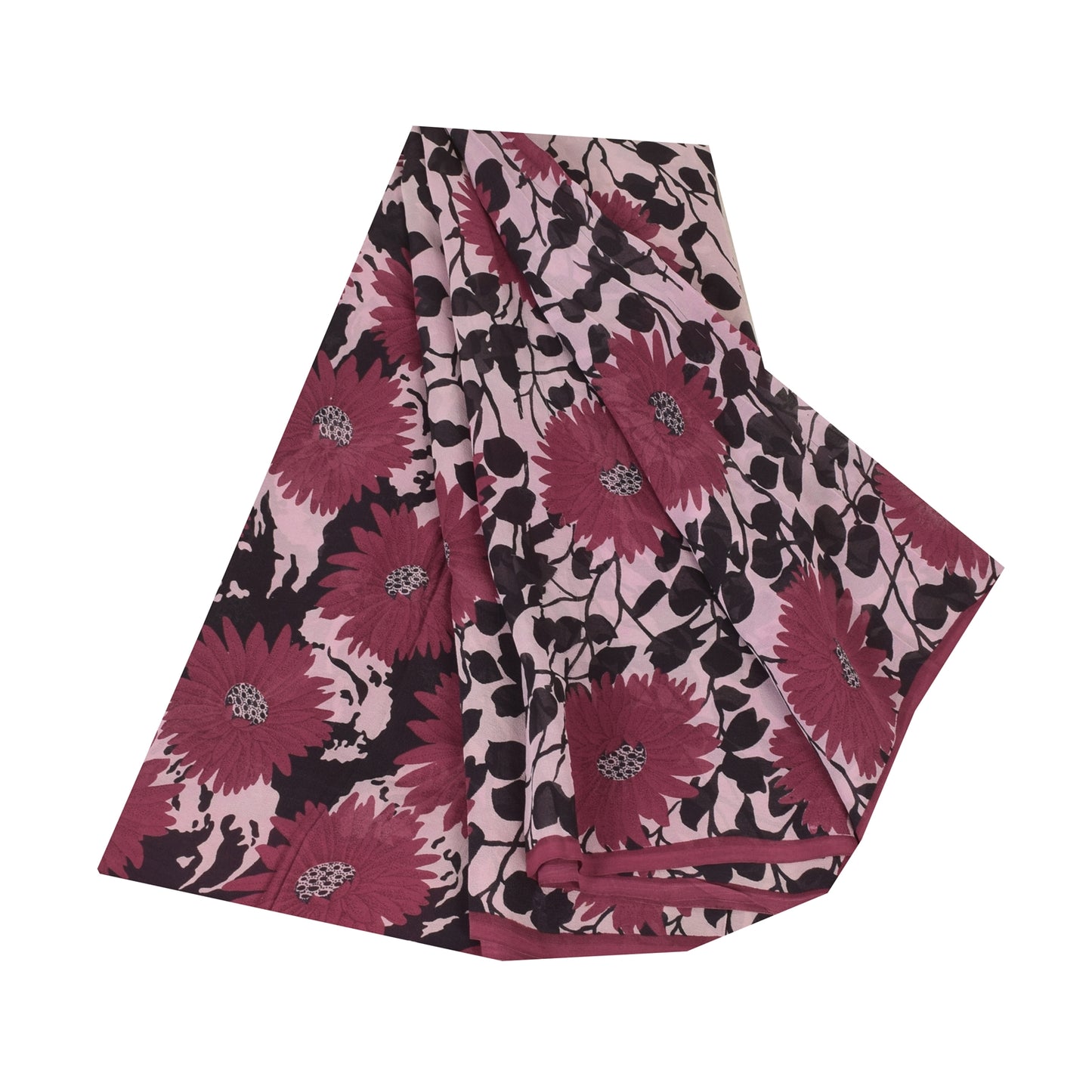 Sanskriti Vintage Sarees Dusty Red Pure Georgette Printed Sari 6yd Craft Sustainable Fabric