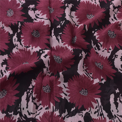 Sanskriti Vintage Sarees Dusty Red Pure Georgette Printed Sari 6yd Craft Sustainable Fabric