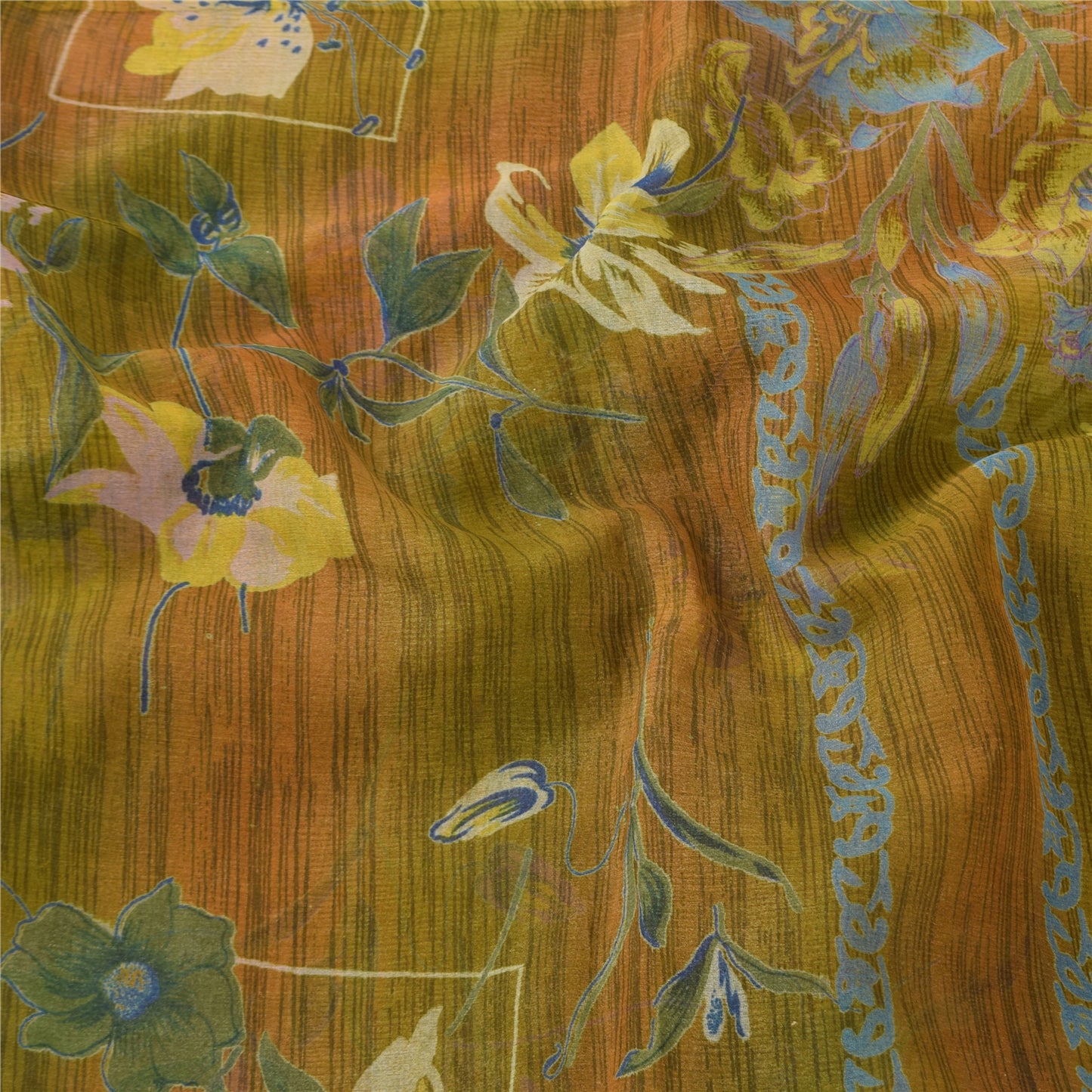 Sanskriti Vintage Sarees Multi Pure Georgette Silk Printed Sari 6yd Craft Sustainable Fabric