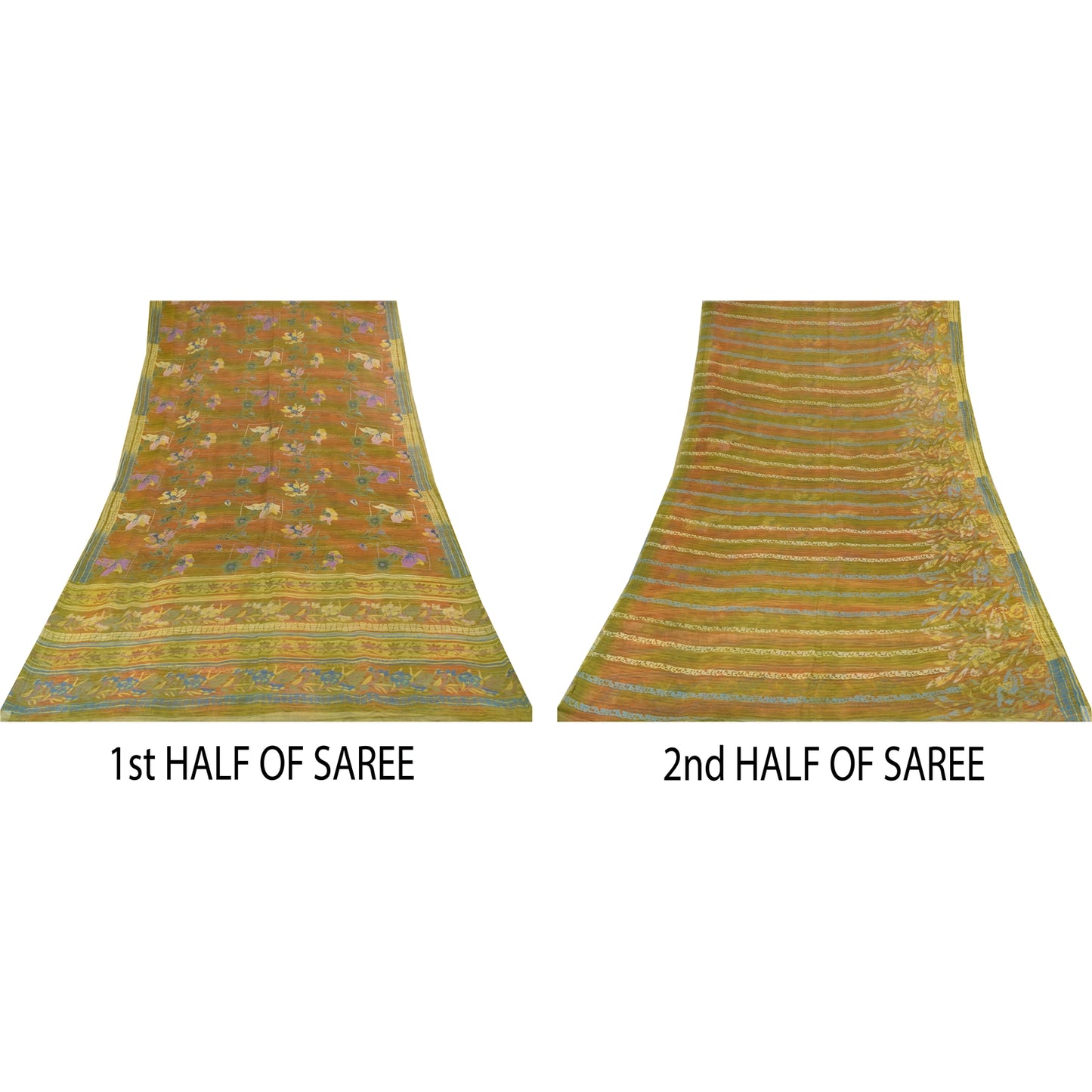 Sanskriti Vintage Sarees Multi Pure Georgette Silk Printed Sari 6yd Craft Sustainable Fabric