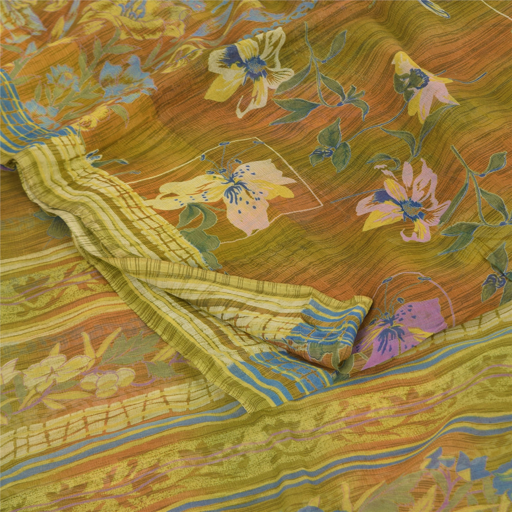 Sanskriti Vintage Sarees Multi Pure Georgette Silk Printed Sari 6yd Craft Sustainable Fabric