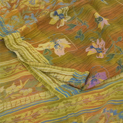 Sanskriti Vintage Sarees Multi Pure Georgette Silk Printed Sari 6yd Craft Sustainable Fabric