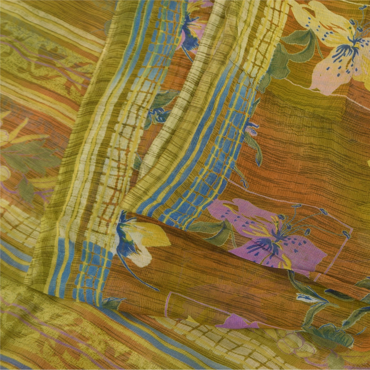 Sanskriti Vintage Sarees Multi Pure Georgette Silk Printed Sari 6yd Craft Sustainable Fabric