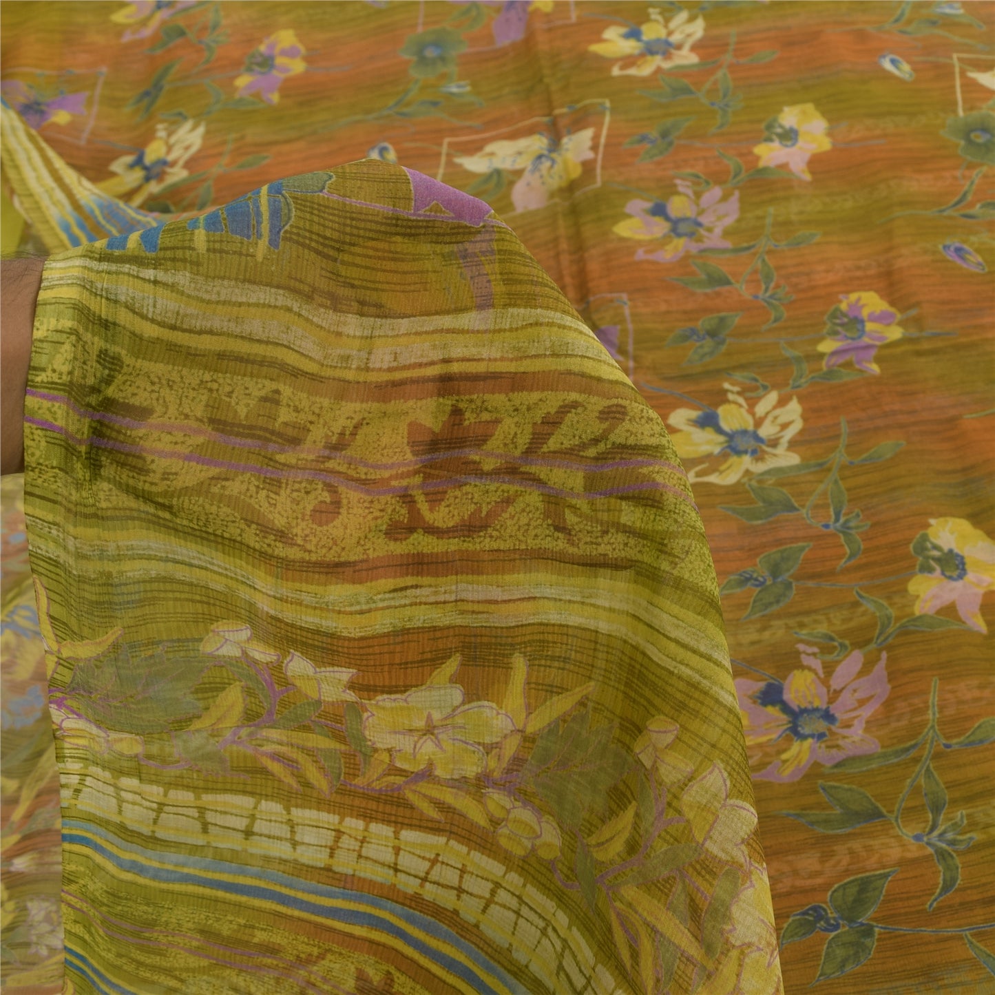 Sanskriti Vintage Sarees Multi Pure Georgette Silk Printed Sari 6yd Craft Sustainable Fabric