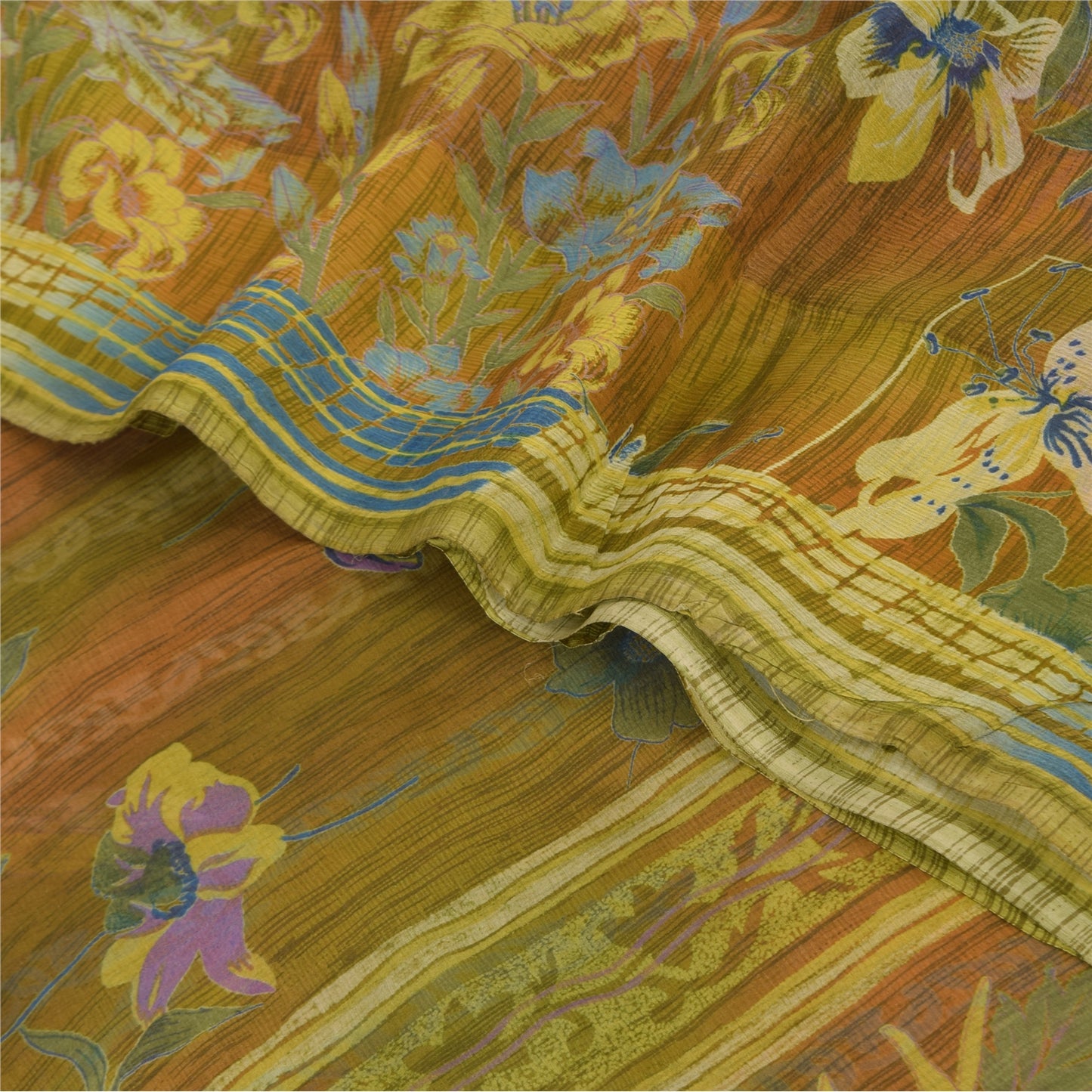 Sanskriti Vintage Sarees Multi Pure Georgette Silk Printed Sari 6yd Craft Sustainable Fabric