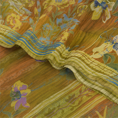 Sanskriti Vintage Sarees Multi Pure Georgette Silk Printed Sari 6yd Craft Sustainable Fabric