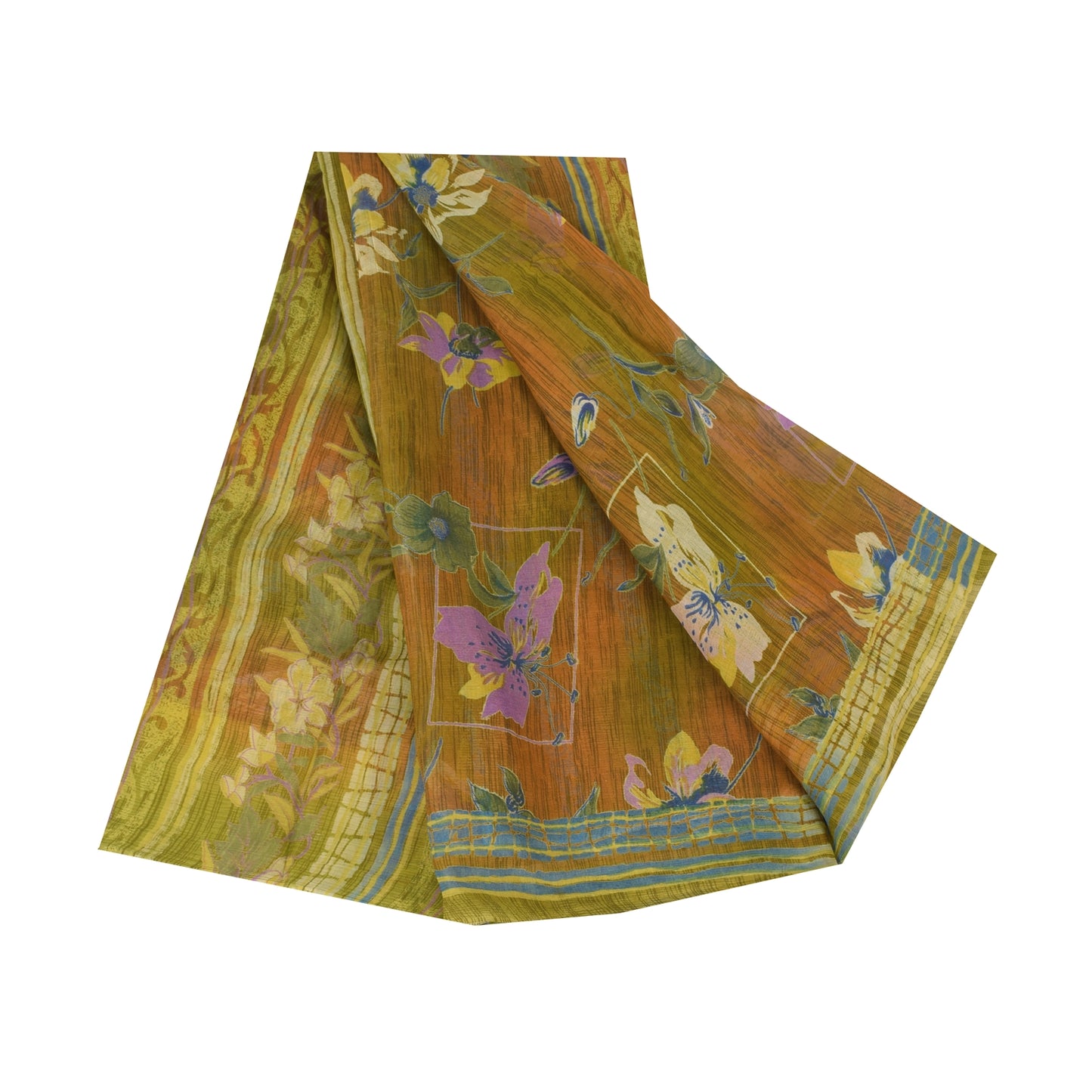 Sanskriti Vintage Sarees Multi Pure Georgette Silk Printed Sari 6yd Craft Sustainable Fabric