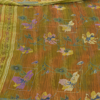 Sanskriti Vintage Sarees Multi Pure Georgette Silk Printed Sari 6yd Craft Sustainable Fabric