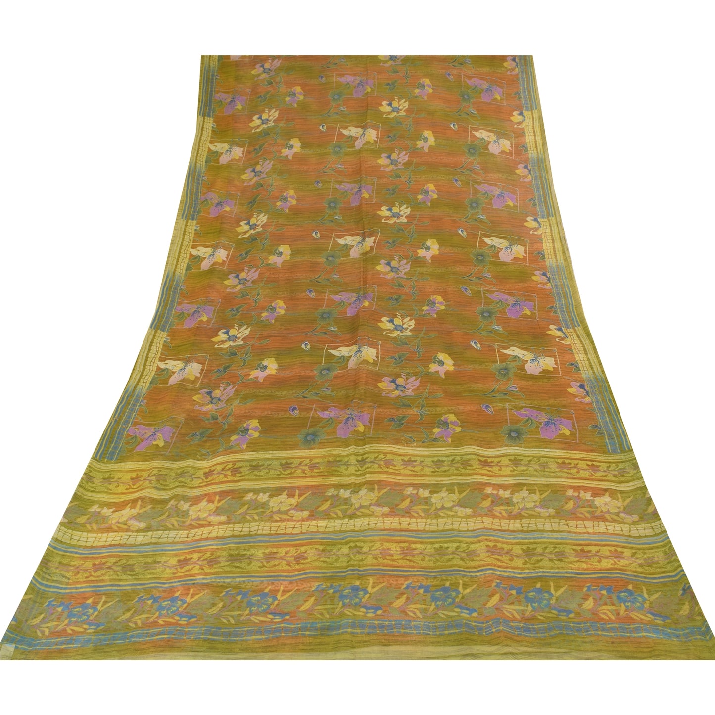 Sanskriti Vintage Sarees Multi Pure Georgette Silk Printed Sari 6yd Craft Sustainable Fabric