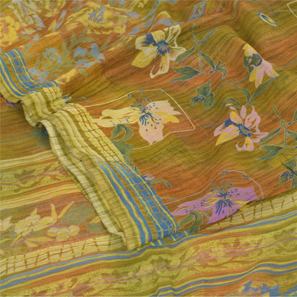 Sanskriti Vintage Sarees Multi Pure Georgette Silk Printed Sari 6yd Craft Sustainable Fabric