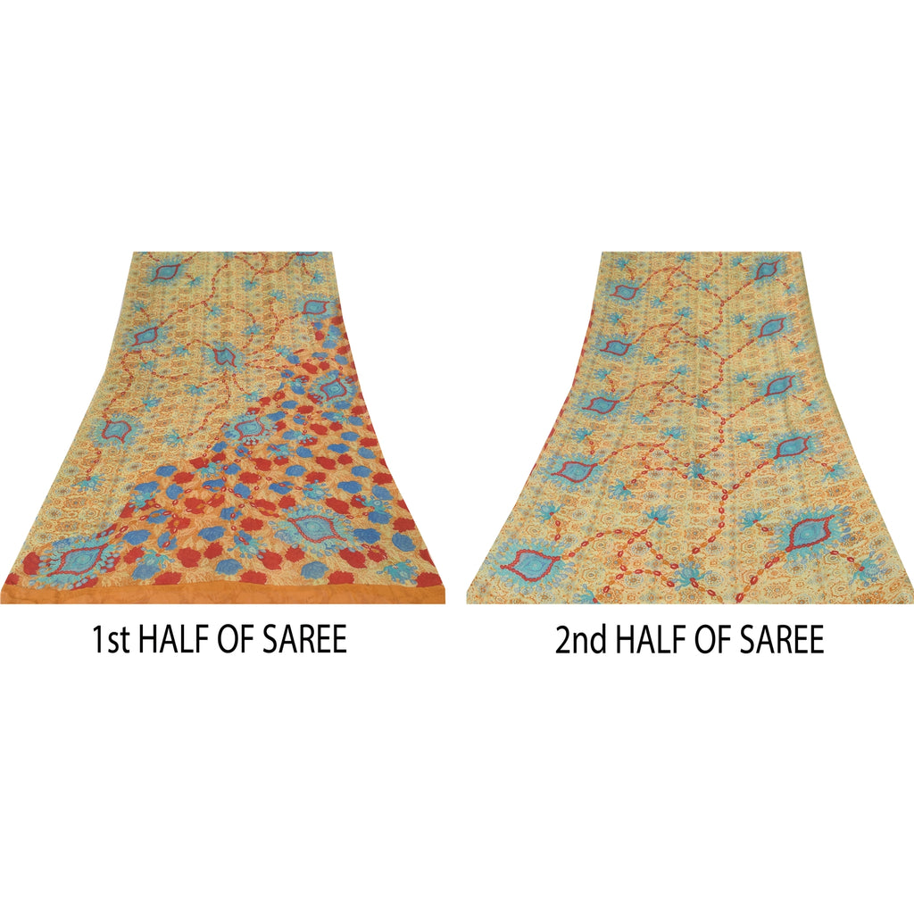 Sanskriti Vintage Sarees Multi Pure Georgette Silk Print Sari 5+yd Craft Sustainable Fabric