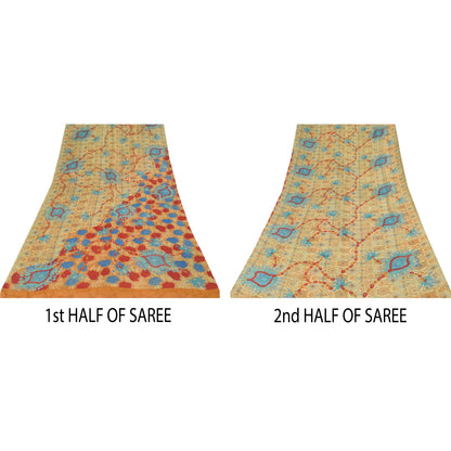 Sanskriti Vintage Sarees Multi Pure Georgette Silk Print Sari 5+yd Craft Sustainable Fabric
