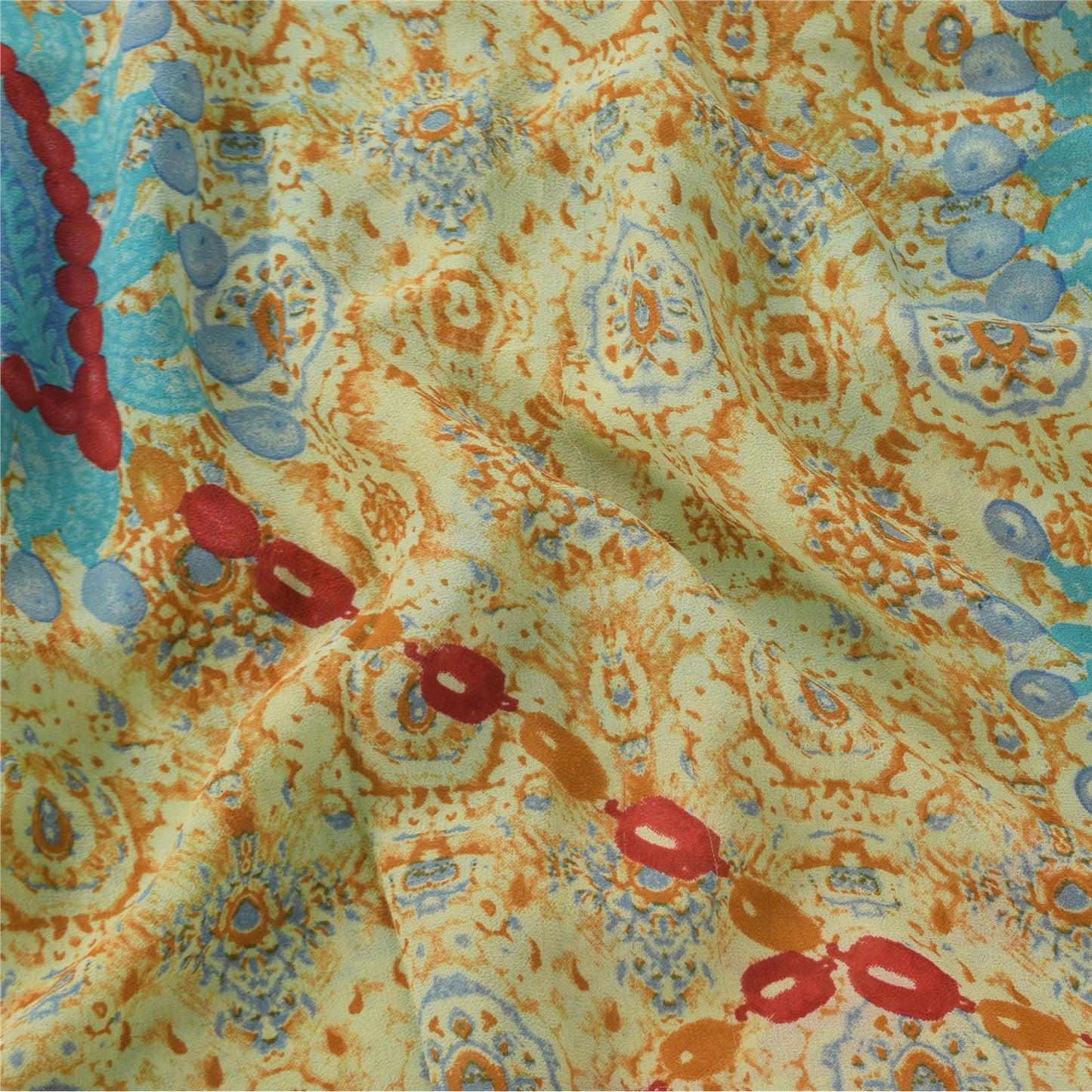 Sanskriti Vintage Sarees Multi Pure Georgette Silk Print Sari 5+yd Craft Sustainable Fabric